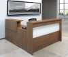 Ionic Office Furniture Vancouver - modern laminate L-shaped reception desk workstation with transaction counter and illuminated glass panel