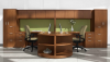 Markham Office Furniture - modern wood veneer L-shaped workstation desks with storage/filing units and tackboards