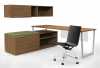 Workscape Office Furniture - mid-century modern modular laminate executive suite desk with wall mounted storage and glazed modesty panel